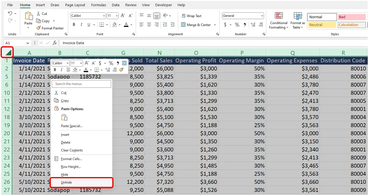 how-to-unhide-all-rows-in-excel-thefastcode